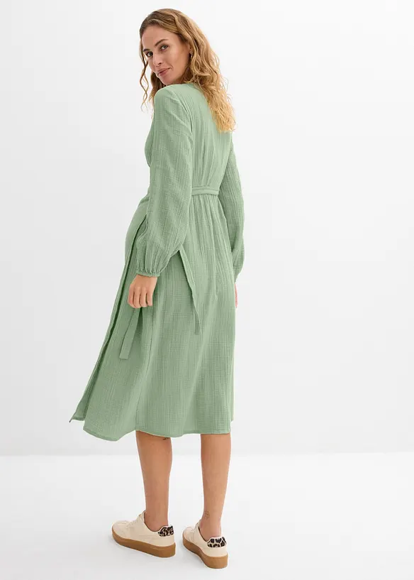 2-in-1 Umstands- und Stillkleid aus Baumwoll-Musselin in grün von hinten (Totalaufnahme) - bonprix 2-in-1 Umstands- und Stillkleid aus Baumwoll-Musselin in grün von hinten (Totalaufnahme) - bonprix