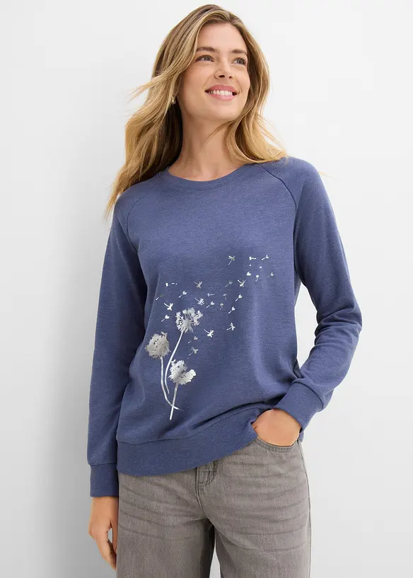 Sweatshirt aus Baumwoll-Mix in blau von vorne (im Anschnitt) - bonprix Sweatshirt aus Baumwoll-Mix in blau von vorne (im Anschnitt) - bonprix