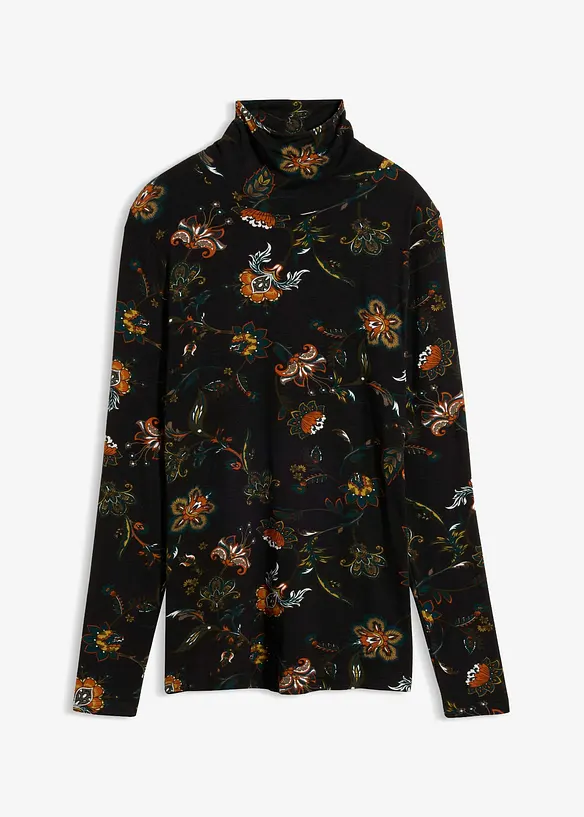 Langarmshirt mit Rollkragen in schwarz von vorne - bonprix