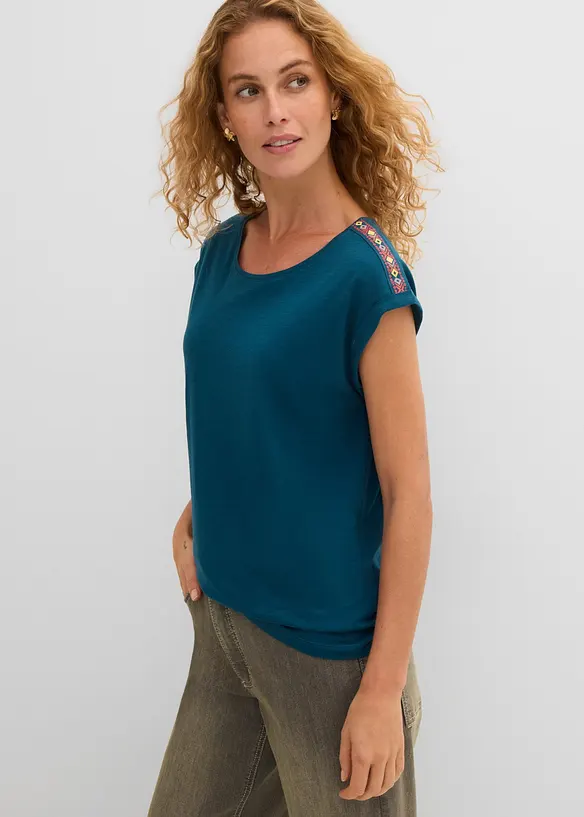 T-Shirt aus reiner Bio-Baumwolle in petrol von vorne (im Anschnitt) - bonprix T-Shirt aus reiner Bio-Baumwolle in petrol von vorne (im Anschnitt) - bonprix