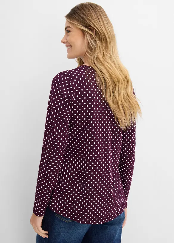 Gepunktetes Baumwoll-Langarmshirt mit Seitenschlitzen in lila von hinten (im Anschnitt) - bonprix