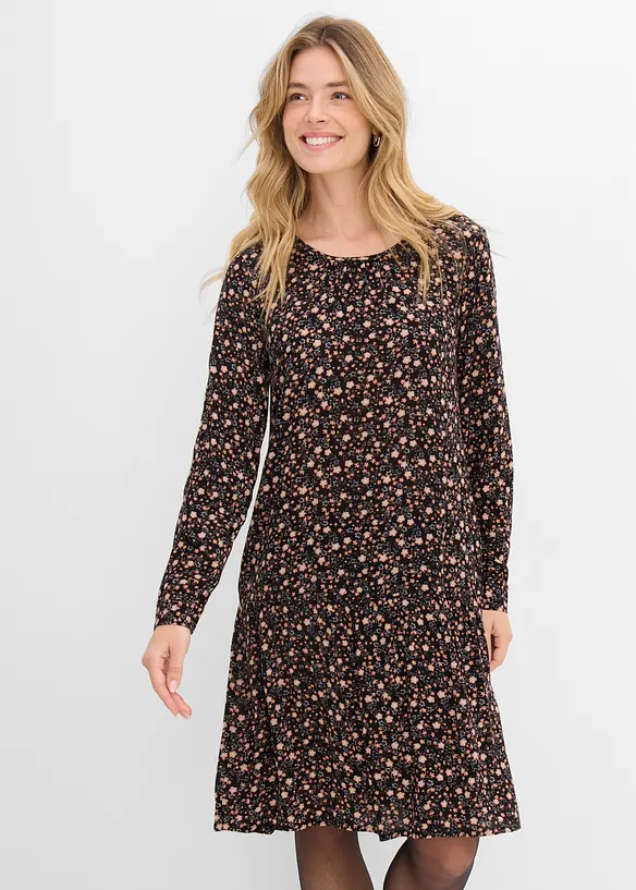 Kleid aus fließender Viskose in schwarz von vorne (Totalaufnahme) - bonprix Kleid aus fließender Viskose in schwarz von vorne (Totalaufnahme) - bonprix