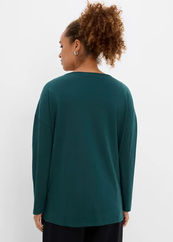 Off-Shoulder-Shirt mit Weihnachtsmotiv in grün von hinten (im Anschnitt) - bonprix