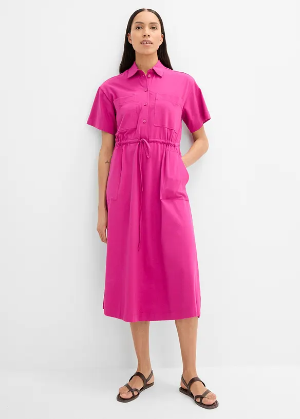 Jerseykleid aus Baumwoll-Stretch in pink von vorne (Totalaufnahme) - bonprix