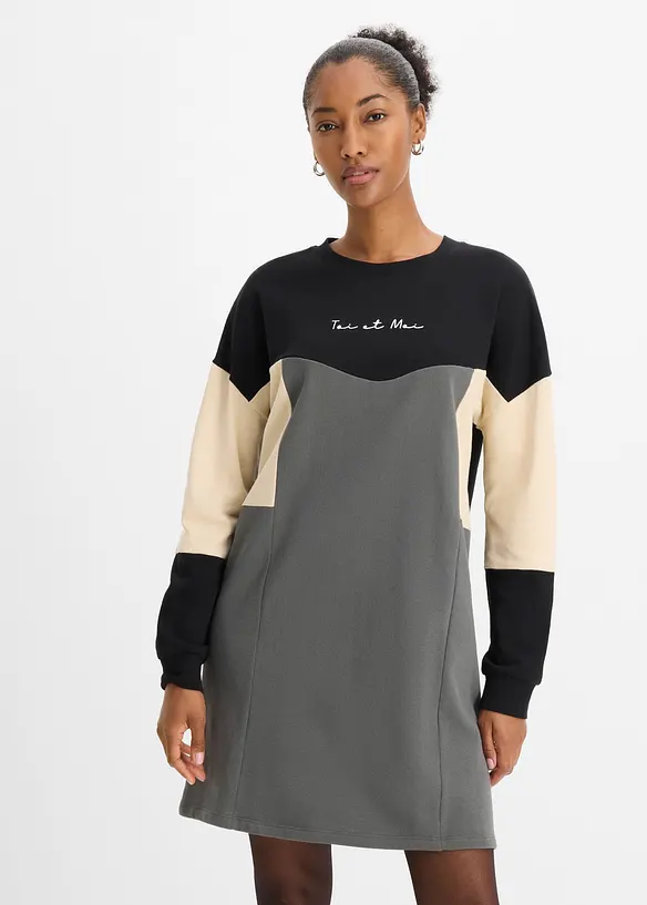 Sweatkleid aus reiner Baumwolle in grau von vorne (Totalaufnahme) - bonprix