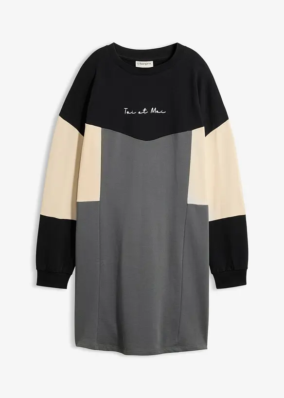 Sweatkleid aus reiner Baumwolle in grau von vorne - bonprix