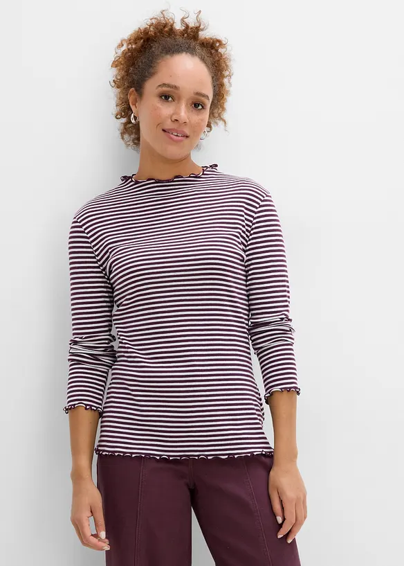 Rippshirt aus reiner Baumwolle (2er Pack) in lila von vorne (im Anschnitt) - bonprix