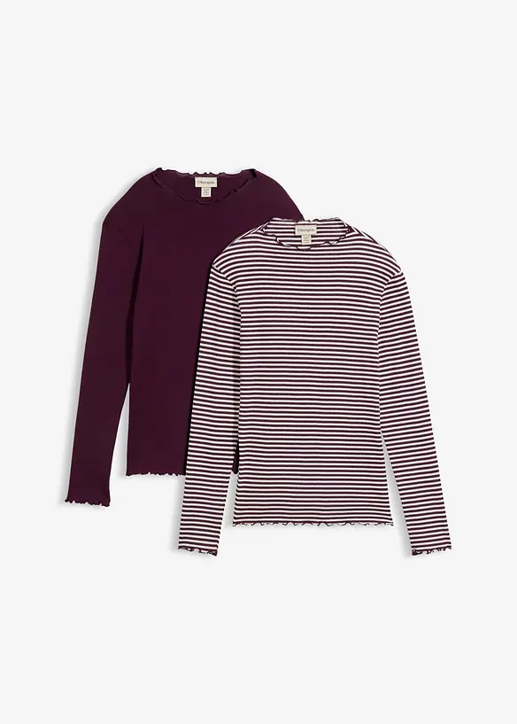 Rippshirt aus reiner Baumwolle (2er Pack) in lila von vorne - bonprix