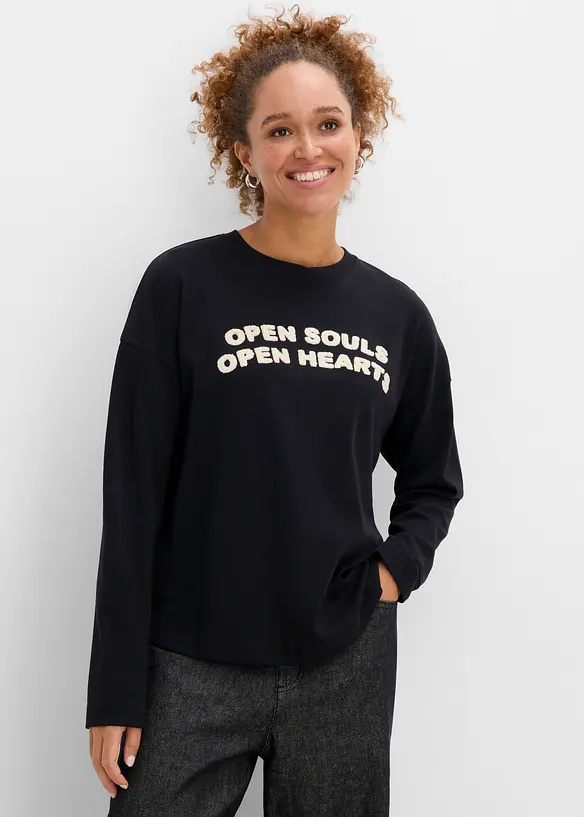Oversize-Langarmshirt aus schwerer Bio-Baumwolle in schwarz von vorne (im Anschnitt) - bonprix Oversize-Langarmshirt aus schwerer Bio-Baumwolle in schwarz von vorne (im Anschnitt) - bonprix