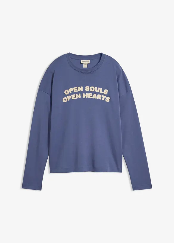 Oversize-Langarmshirt aus schwerer Bio-Baumwolle in blau von vorne - bonprix