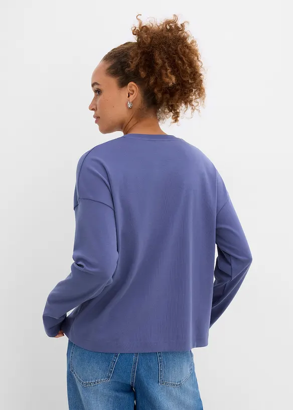 Oversize-Langarmshirt aus schwerer Bio-Baumwolle in blau von hinten (im Anschnitt) - bonprix