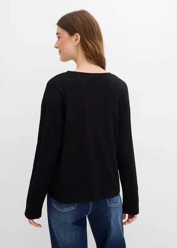 Weihnachtliches Langarmshirt aus reiner Bio-Baumwolle in schwarz von hinten (im Anschnitt) - bonprix