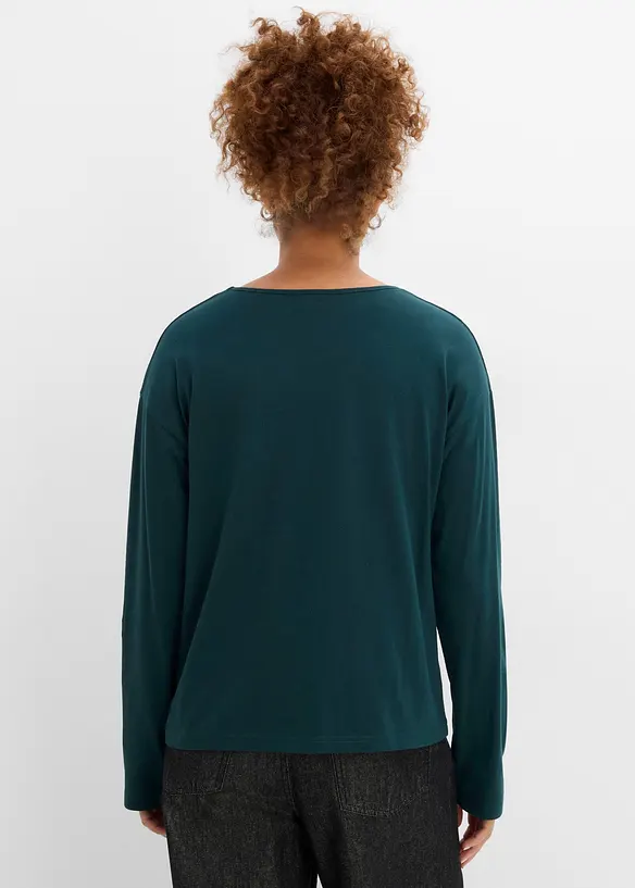 Weihnachtliches Langarmshirt aus reiner Bio-Baumwolle in grün von hinten (im Anschnitt) - bonprix