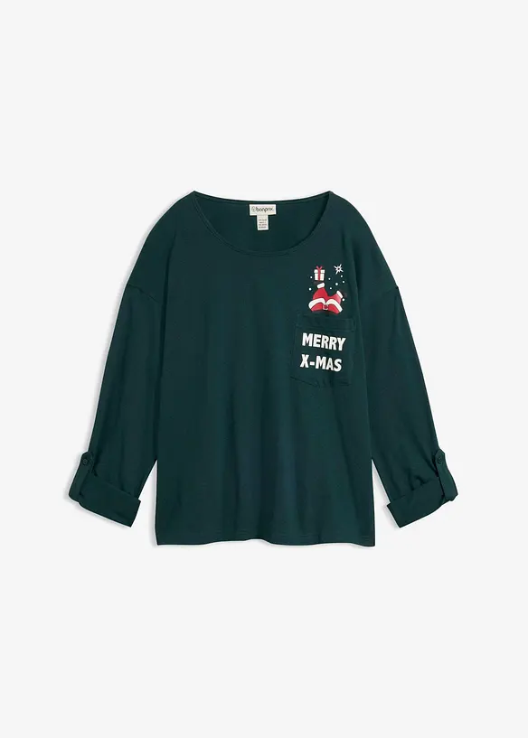 Weihnachtliches Langarmshirt aus reiner Bio-Baumwolle in grün von vorne - bonprix