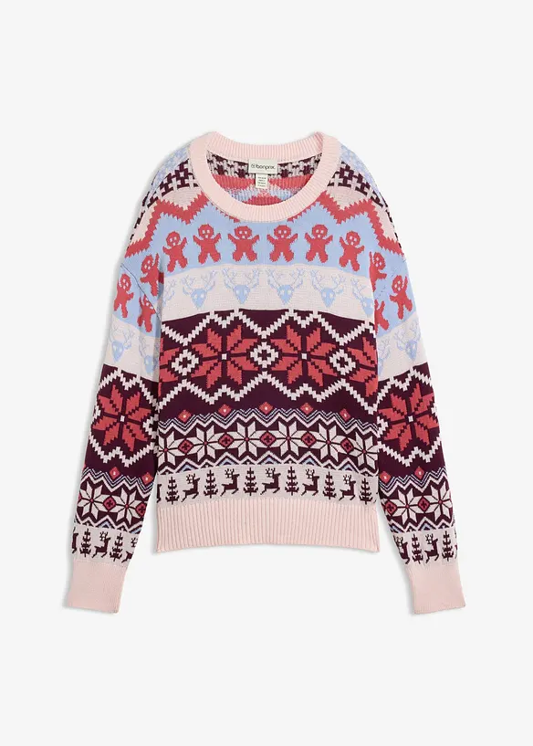 Pullover aus Baumwoll-Mix mit winterlichen Motiven in blau von vorne - bonprix