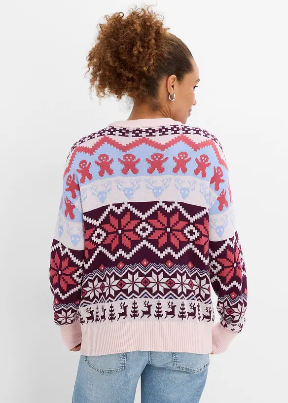 Pullover aus Baumwoll-Mix mit winterlichen Motiven in blau von hinten (im Anschnitt) - bonprix