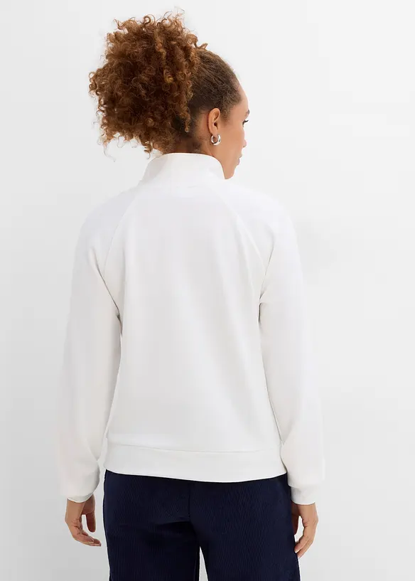 Troyer-Sweatshirt aus Scuba in weiß von hinten (im Anschnitt) - bonprix