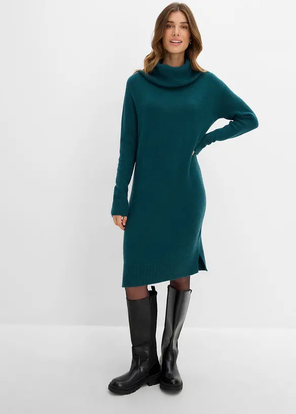 Oversize-Strickkleid mit Rollkragen in petrol von vorne (Totalaufnahme) - bonprix Oversize-Strickkleid mit Rollkragen in petrol von vorne (Totalaufnahme) - bonprix
