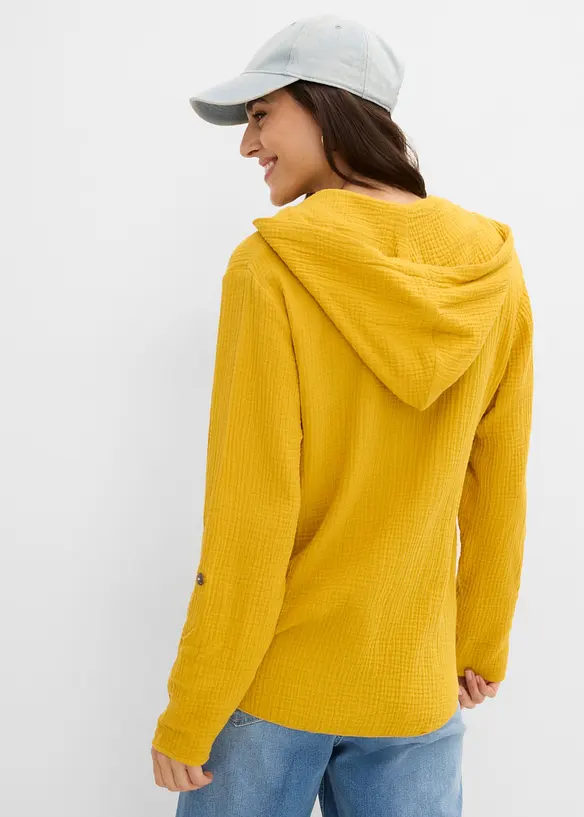 Musselin-Schlupfbluse aus reiner Baumwolle in gelb von hinten (im Anschnitt) - bonprix Musselin-Schlupfbluse aus reiner Baumwolle in gelb von hinten (im Anschnitt) - bonprix