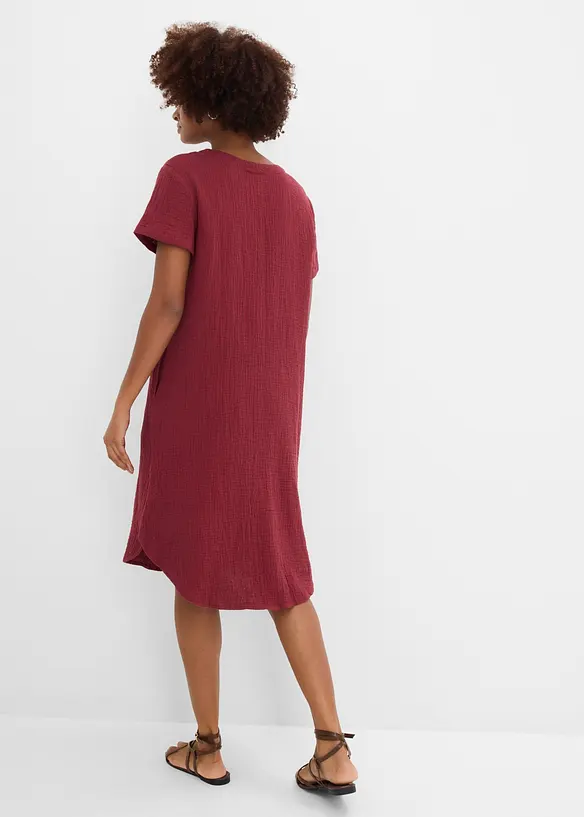 Musselin-Blusenkleid aus reiner Baumwolle in rot von hinten (Totalaufnahme) - bonprix
