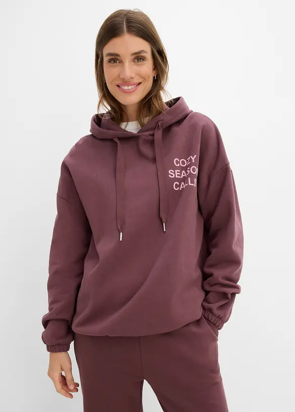 Oversize-Sweatshirt aus reiner Baumwolle in lila von vorne (im Anschnitt) - bonprix