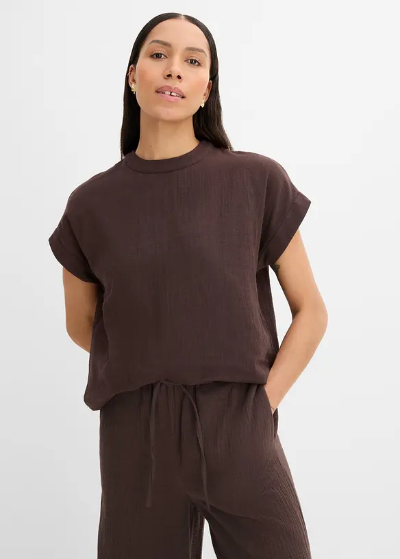 Musselin-Bluse aus reiner Baumwolle in braun von vorne (im Anschnitt) - bonprix