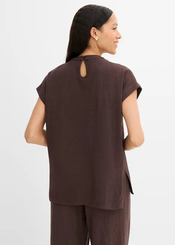 Musselin-Bluse aus reiner Baumwolle in braun von hinten (im Anschnitt) - bonprix