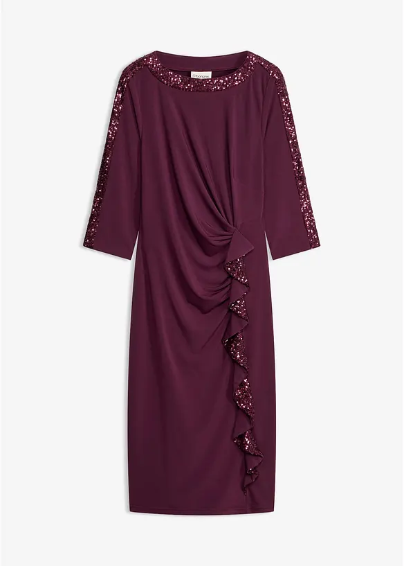 Jerseykleid mit Pailletten in lila von vorne - bonprix