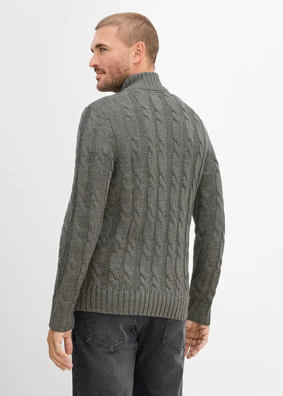Troyer mit Zopfmuster in grau von hinten (im Anschnitt) - bonprix