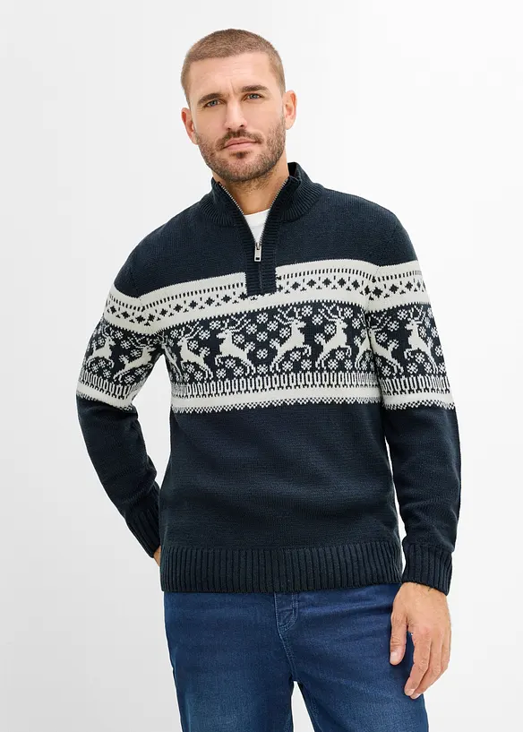 Norweger-Pullover in Regular Fit in blau von vorne (im Anschnitt) - bonprix