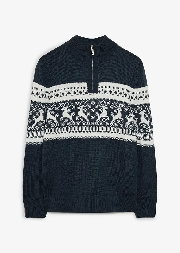 Norweger-Pullover in Regular Fit in blau von vorne - bonprix