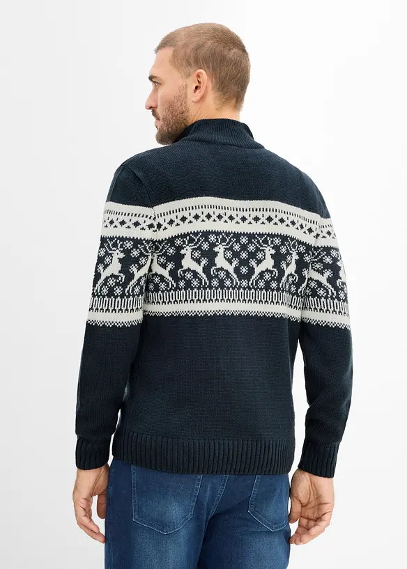 Norweger-Pullover in Regular Fit in blau von hinten (im Anschnitt) - bonprix