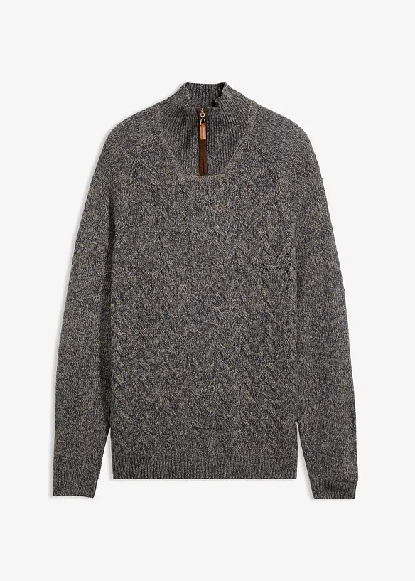 Troyer-Pullover mit Wollanteil in blau von vorne - bonprix