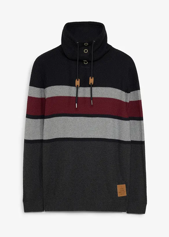 Grobstrick-Pullover aus reiner Baumwolle in schwarz von vorne - bonprix