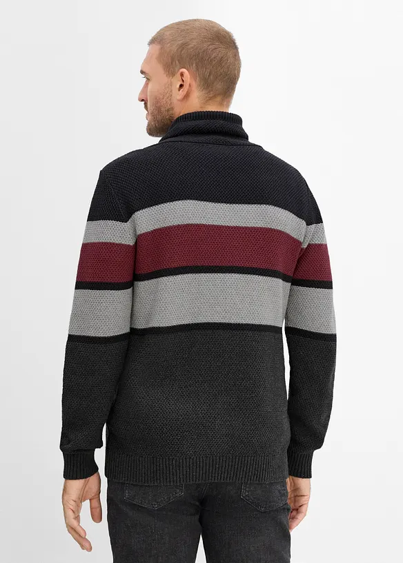 Grobstrick-Pullover aus reiner Baumwolle in schwarz von hinten (im Anschnitt) - bonprix