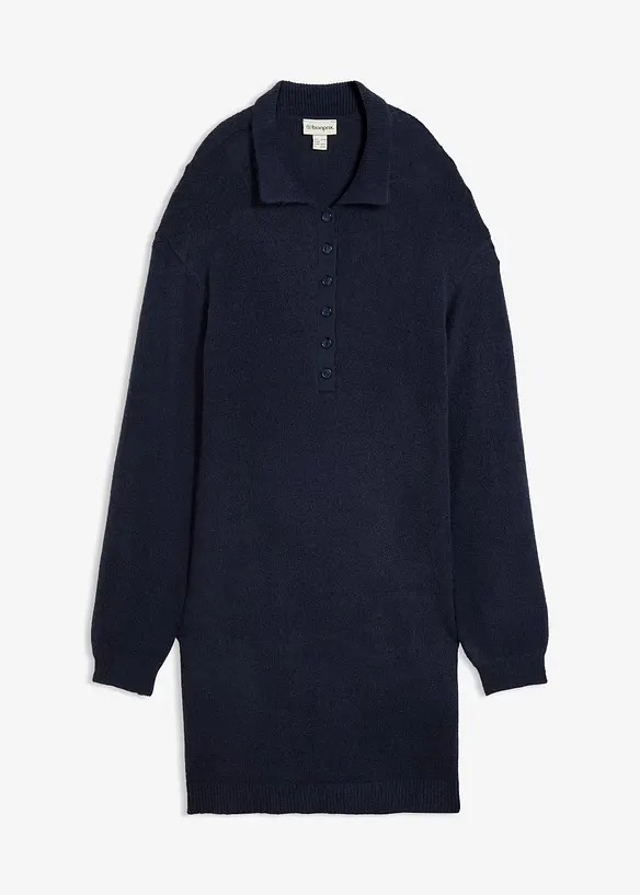 Kurzes Strickkleid mit Knopfleiste in blau von vorne - bonprix