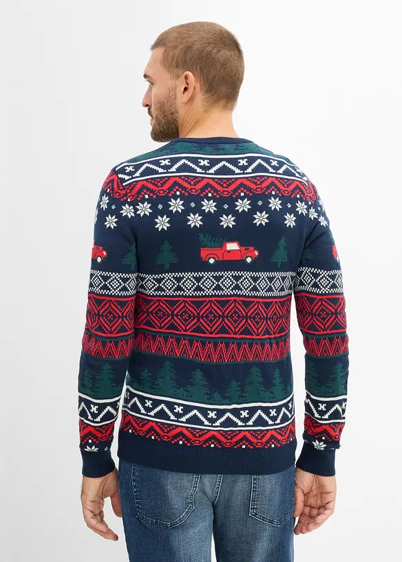 Feinstrickpullover mit Weihnachtsmotiv in blau von hinten (im Anschnitt) - bonprix Feinstrickpullover mit Weihnachtsmotiv in blau von hinten (im Anschnitt) - bonprix