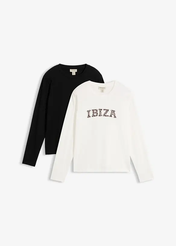 Langarmshirt (2er Pack) aus purer Baumwolle in weiß von vorne - bonprix