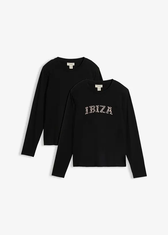 Langarmshirt (2er Pack) aus purer Baumwolle in schwarz von vorne - bonprix