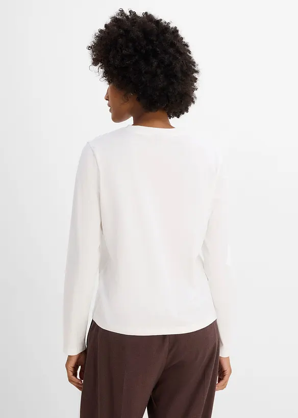 Langarmshirt (2er Pack) aus purer Baumwolle in weiß von hinten (im Anschnitt) - bonprix