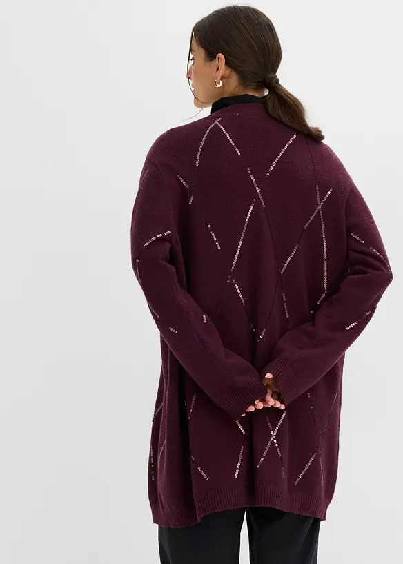 Longstrickjacke mit Pailletten in rot von hinten (im Anschnitt) - bonprix