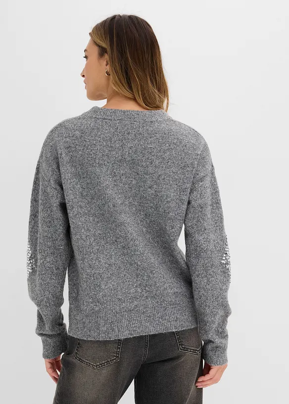 Pullover mit Pailletten-Applikation in grau von hinten (im Anschnitt) - bonprix