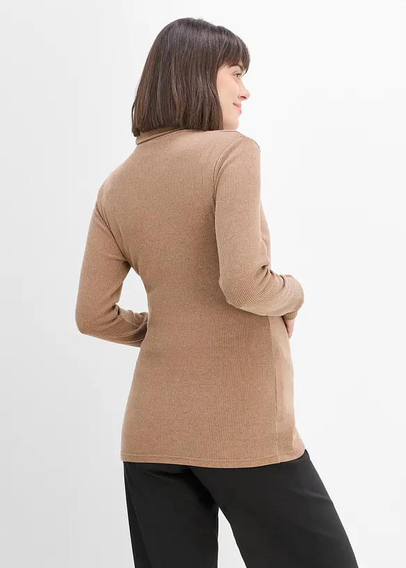 Kuscheliger Umstands- und Still-Rollkragenpullover in beige von hinten (im Anschnitt) - bonprix