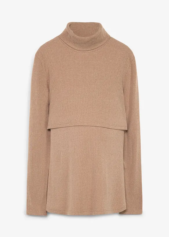 Kuscheliger Umstands- und Still-Rollkragenpullover in beige von vorne - bonprix