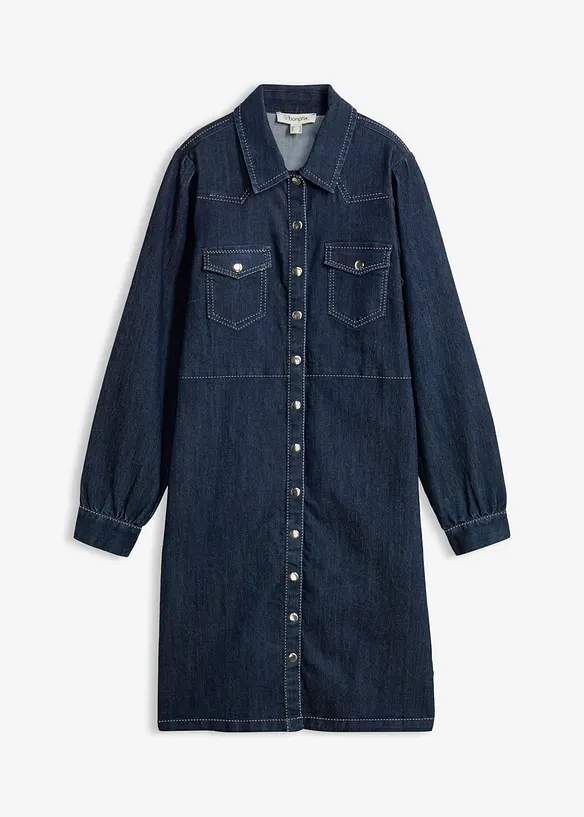 Kurzes Jeanskleid in blau von vorne - bonprix Kurzes Jeanskleid in blau von vorne - bonprix