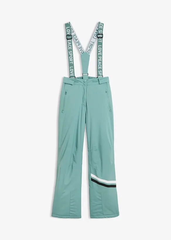 Ski Funktions-Thermohose mit abnehmbaren Trägern, wasserdicht in grün von vorne - bonprix