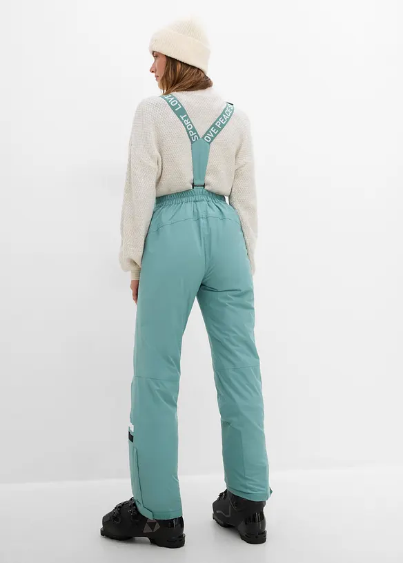 Ski Funktions-Thermohose mit abnehmbaren Trägern, wasserdicht in grün von hinten - bonprix
