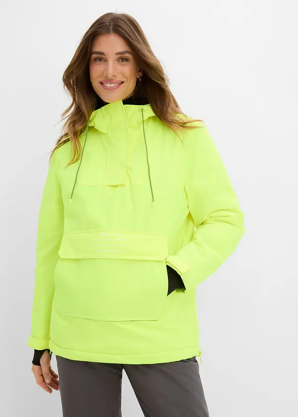 wasserdichte Ski-Funktions-Schlupfjacke mit Fleece-Futter in gelb von vorne (im Anschnitt) - bonprix