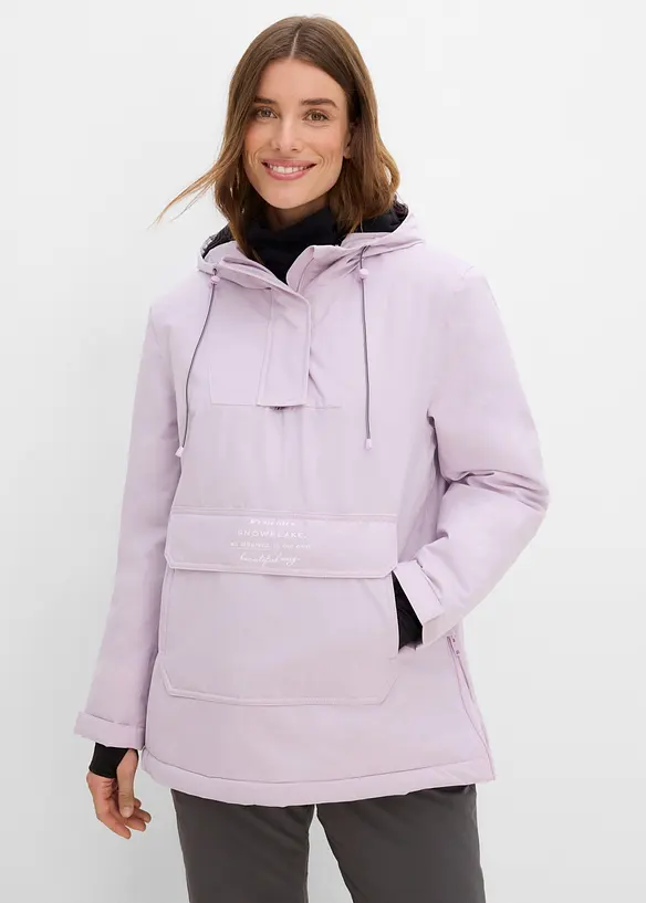 wasserdichte Ski-Funktions-Schlupfjacke mit Fleece-Futter in lila von vorne (im Anschnitt) - bonprix