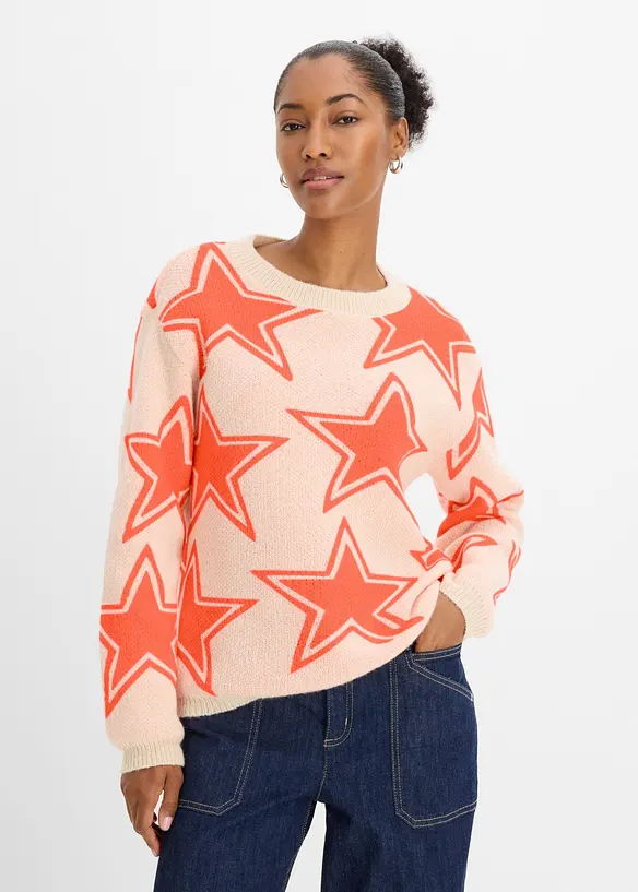 Boxy-Pullover in beige von vorne (im Anschnitt) - bonprix